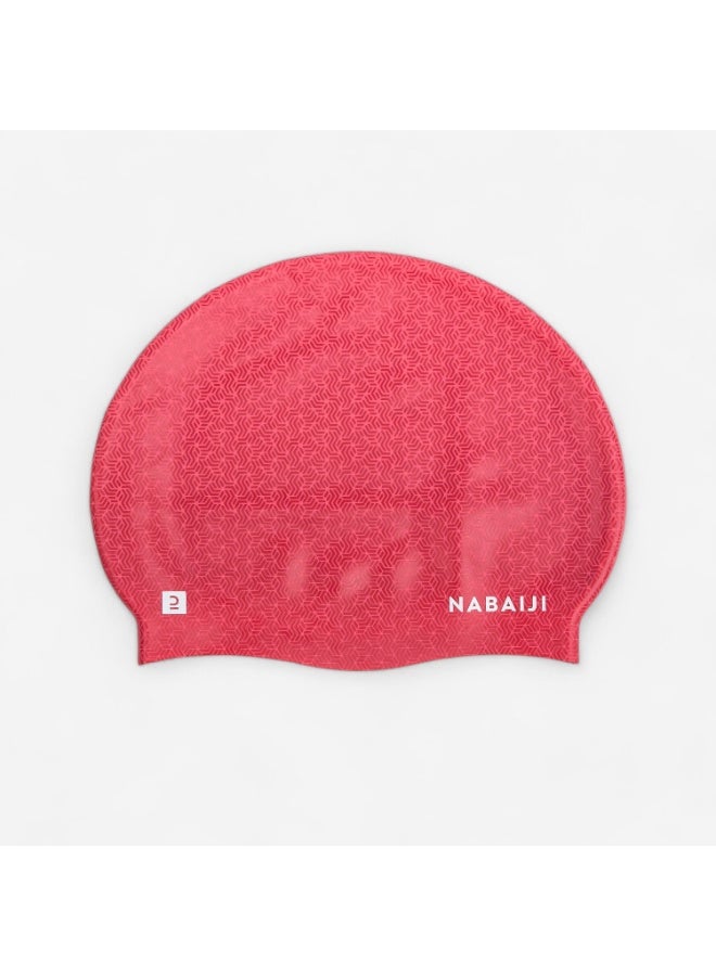 NABAIJI Silicone Swim Cap – One-Size Waterproof Swimming Cap with Anti-Slip Fit for Long & Short Hair (Geo Red-Pink) - Image 1