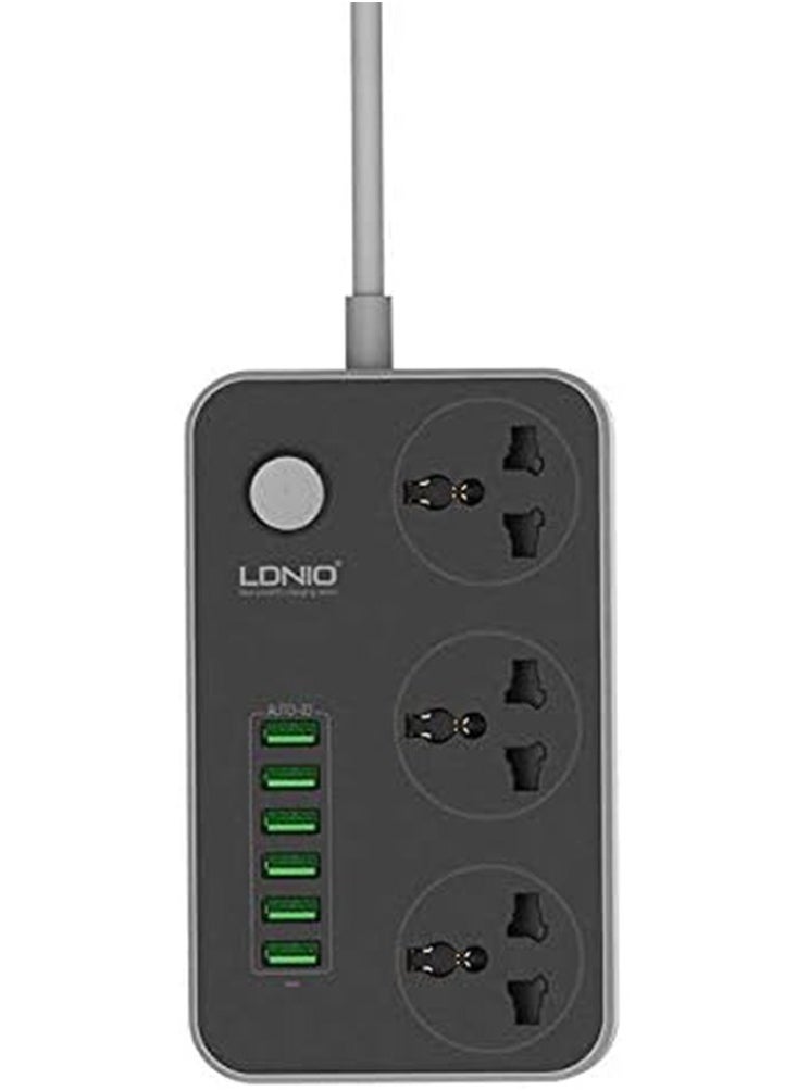 إل دينو - جهاز حماية من زيادة التيار الكهربائي مع 3 مقابس دولية عالمية و6 منافذ شحن USB ذكية 3.4 أمبير - SC3604 - Image 1