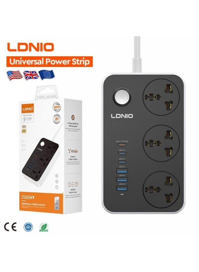 LDNIO Power Strip Surge Protector with 3 Universal International Socket & Smart 6 USB Charging Ports 3.4A - SC3604 - Image 1