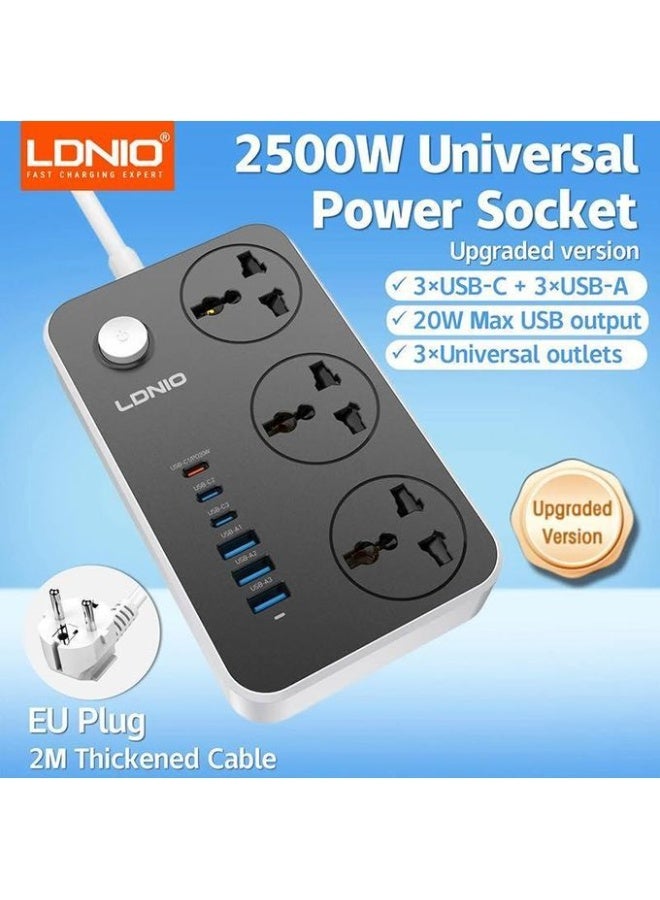 LDNIO Power Strip Surge Protector with 3 Universal International Socket & Smart 6 USB Charging Ports 3.4A - SC3604 - Image 2