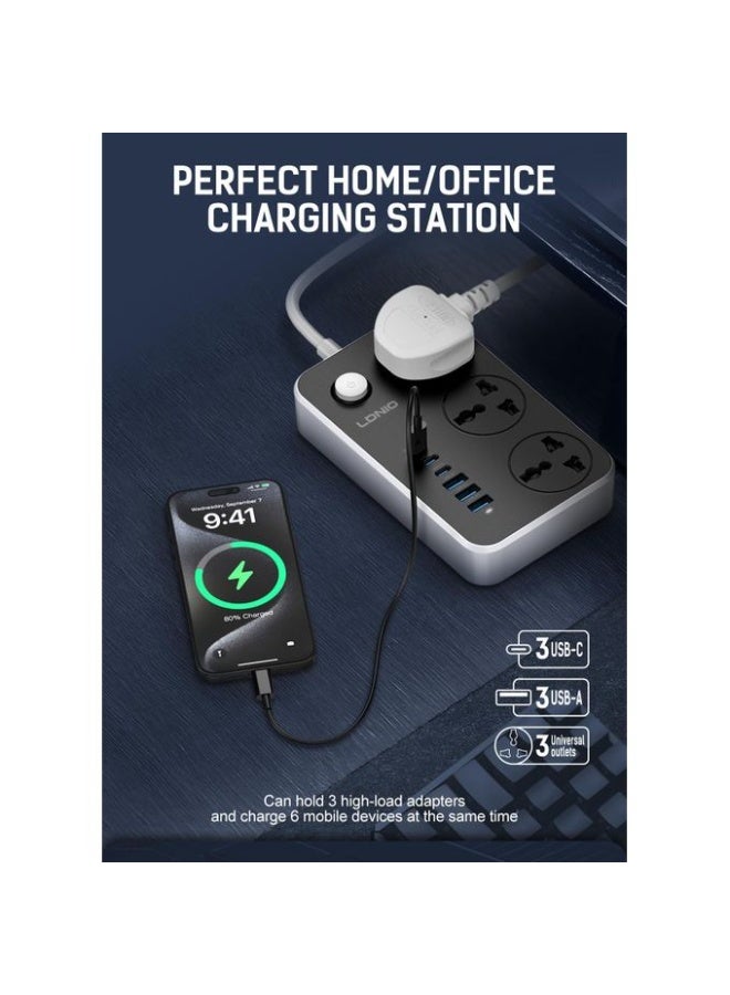 LDNIO Power Strip Surge Protector with 3 Universal International Socket & Smart 6 USB Charging Ports 3.4A - SC3604 - Image 3