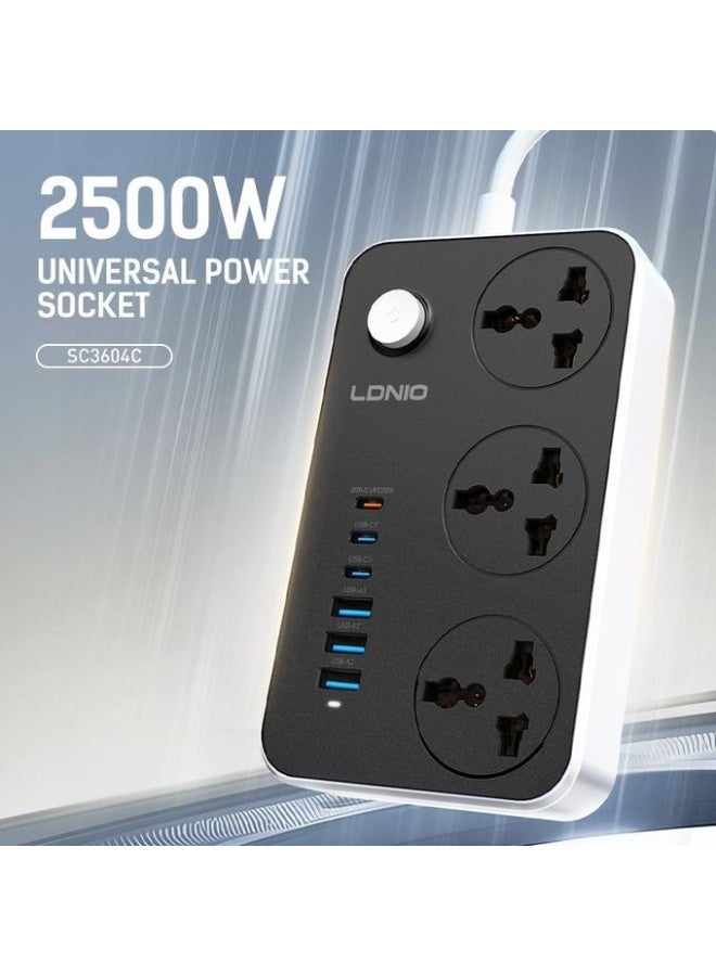 LDNIO Power Strip Surge Protector with 3 Universal International Socket & Smart 6 USB Charging Ports 3.4A - SC3604 - Image 4