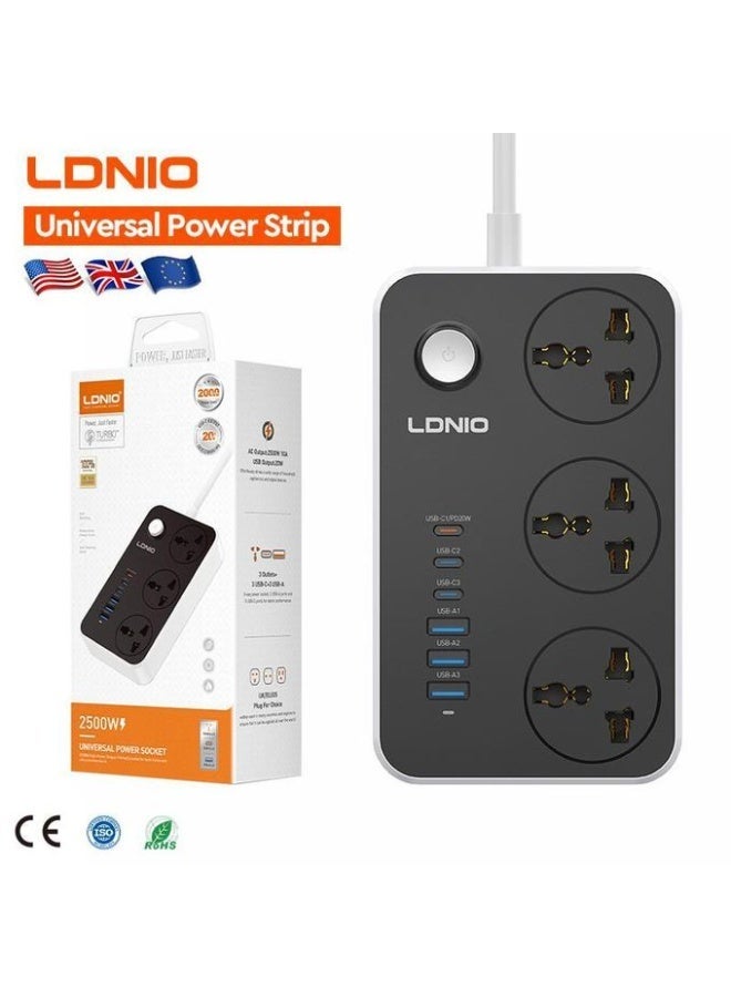 لدنيو جهاز حماية من زيادة التيار الكهربائي مع 3 مقابس دولية عالمية و6 منافذ شحن USB ذكية 3.4 أمبير - SC3604 - Image 1