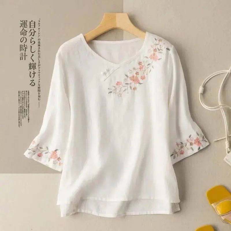 Ladies Slimming Round Neck Tunic Shirt Can 039 White