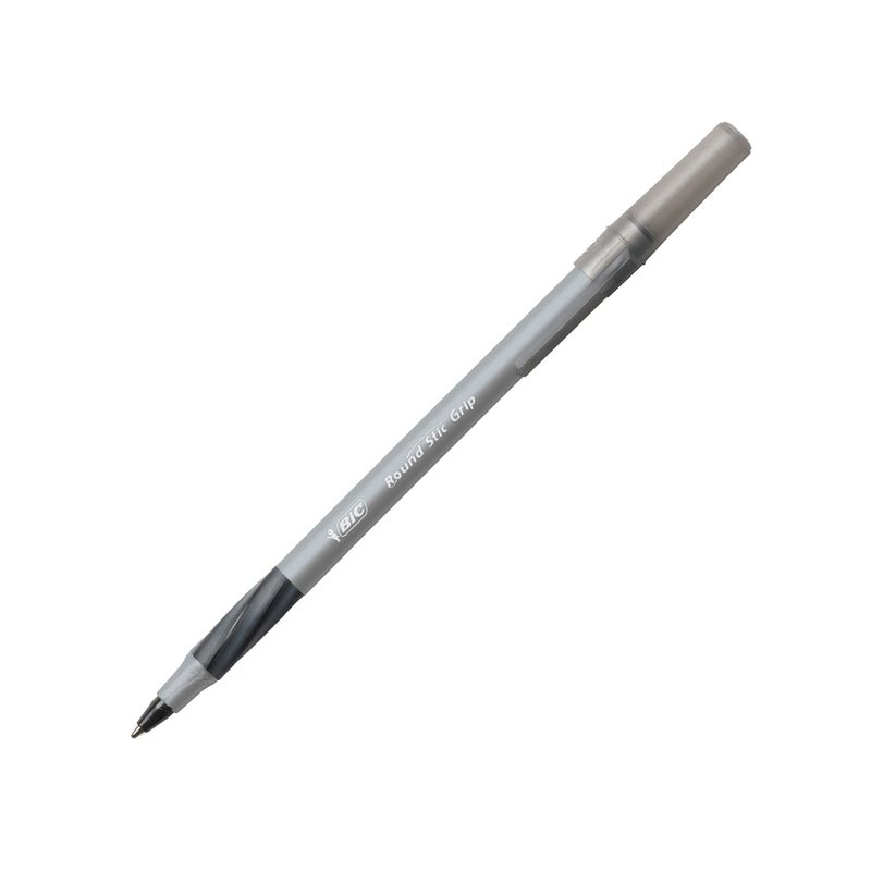 BIC Round Stic Grip Xtra-Comfort Ballpoint Pens, Medium Point, 1.2 mm, Gray Barrel, Black Ink, Pack Of 12 Pens - Image 4