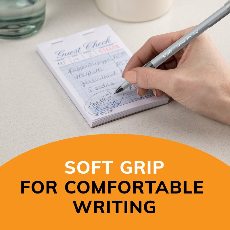 BIC Round Stic Grip Xtra-Comfort Ballpoint Pens, Medium Point, 1.2 mm, Gray Barrel, Black Ink, Pack Of 12 Pens - Image 3