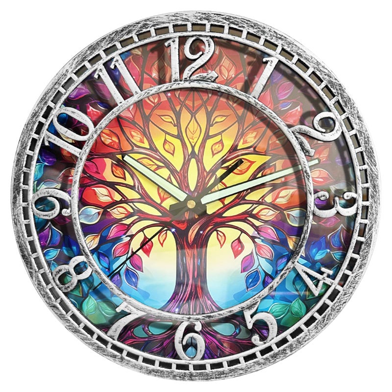 WANGIRO Tree of Life Wall Clock 12inch Silent Movement Clock Precise Timekeeping Wall Clock Ideal for Living Rooms Bedrooms Offices for Home Decor Enthusiasts Antique Silver - Image 1
