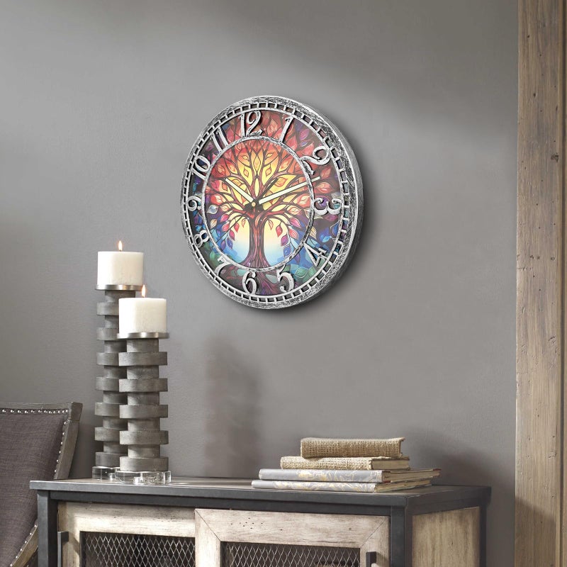 WANGIRO Tree of Life Wall Clock 12inch Silent Movement Clock Precise Timekeeping Wall Clock Ideal for Living Rooms Bedrooms Offices for Home Decor Enthusiasts Antique Silver - Image 5