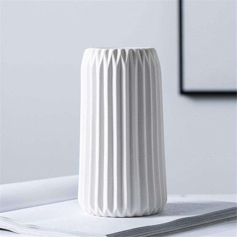 White Flower Vase 83 H Ceramic Vase Origami Stripe Frosted Matte Surface Modern Vase Flower Vase White Vases for Decor Christmas Decorations Small 8340H x D