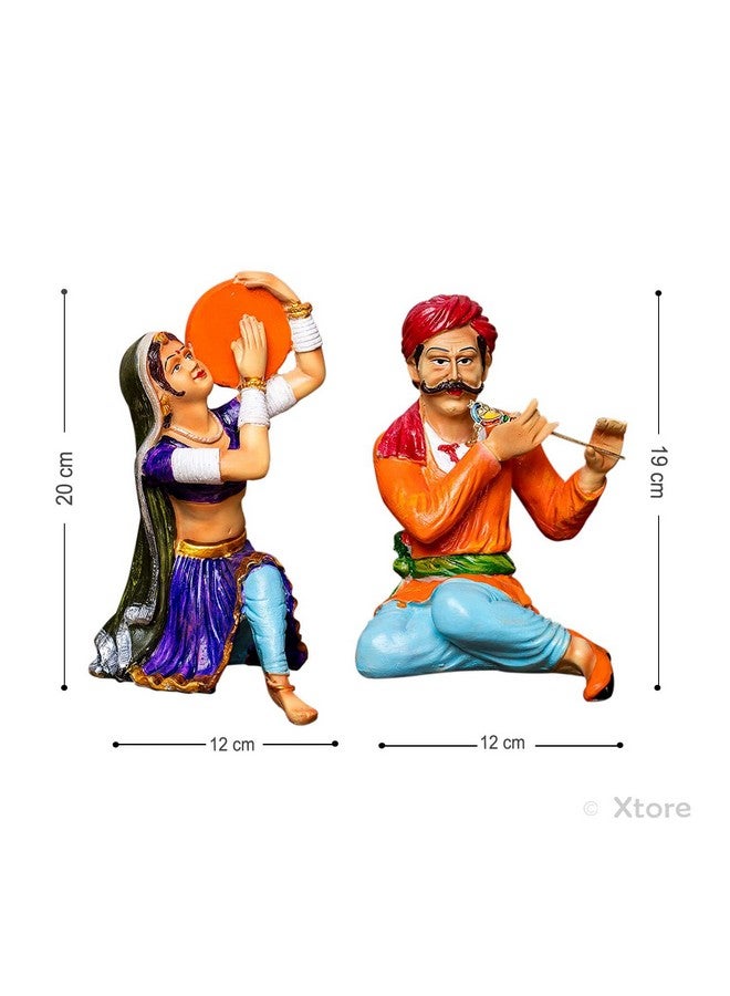 Xtore Resin Rajasthani Traditional Musical Couple Decorative Showpiece for Home Decor (Pack of 2, Multicolor) - Image 3