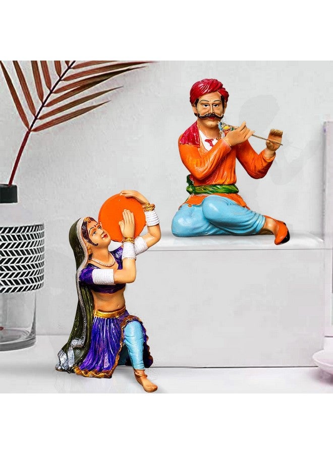 Xtore Resin Rajasthani Traditional Musical Couple Decorative Showpiece for Home Decor (Pack of 2, Multicolor) - Image 1