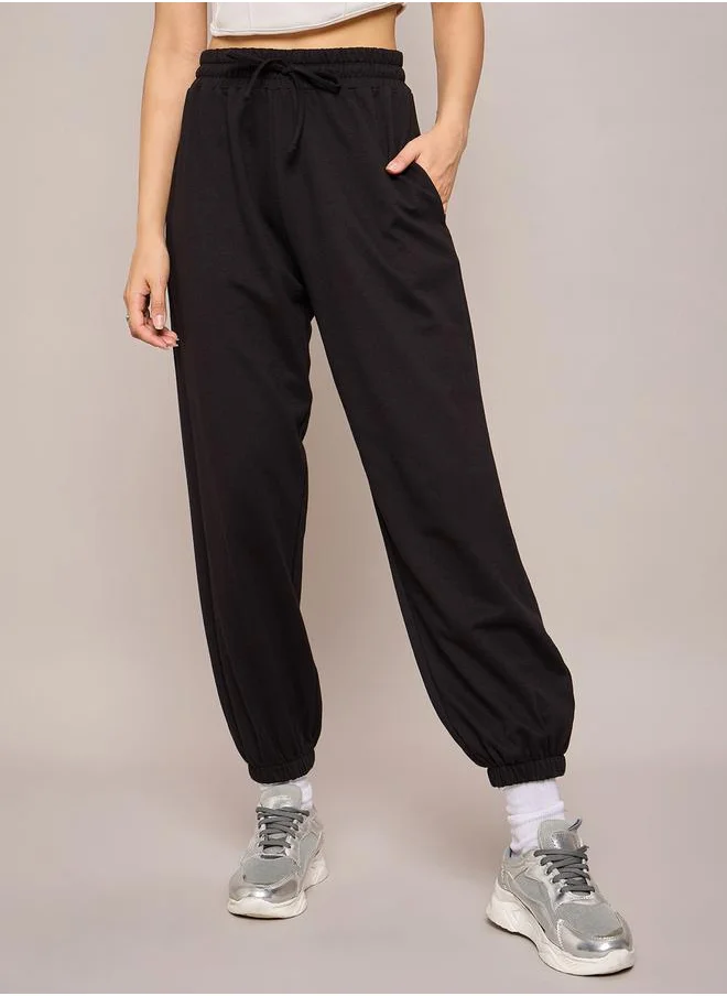 SASSAFRAS Solid Terry Baggy Joggers with Elasticated Waist