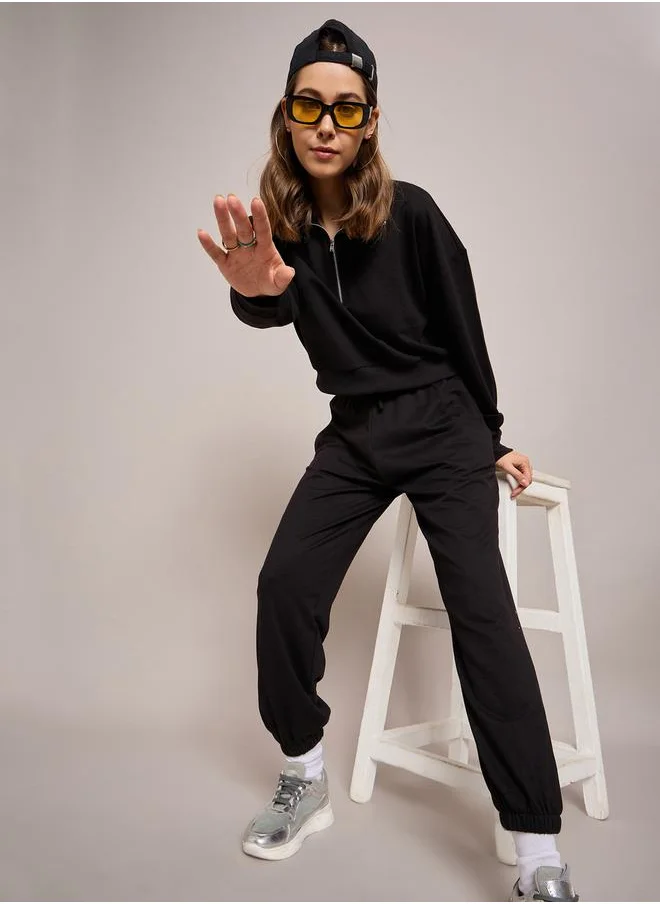 ساسافراس Solid Terry Baggy Joggers with Elasticated Waist by Styli