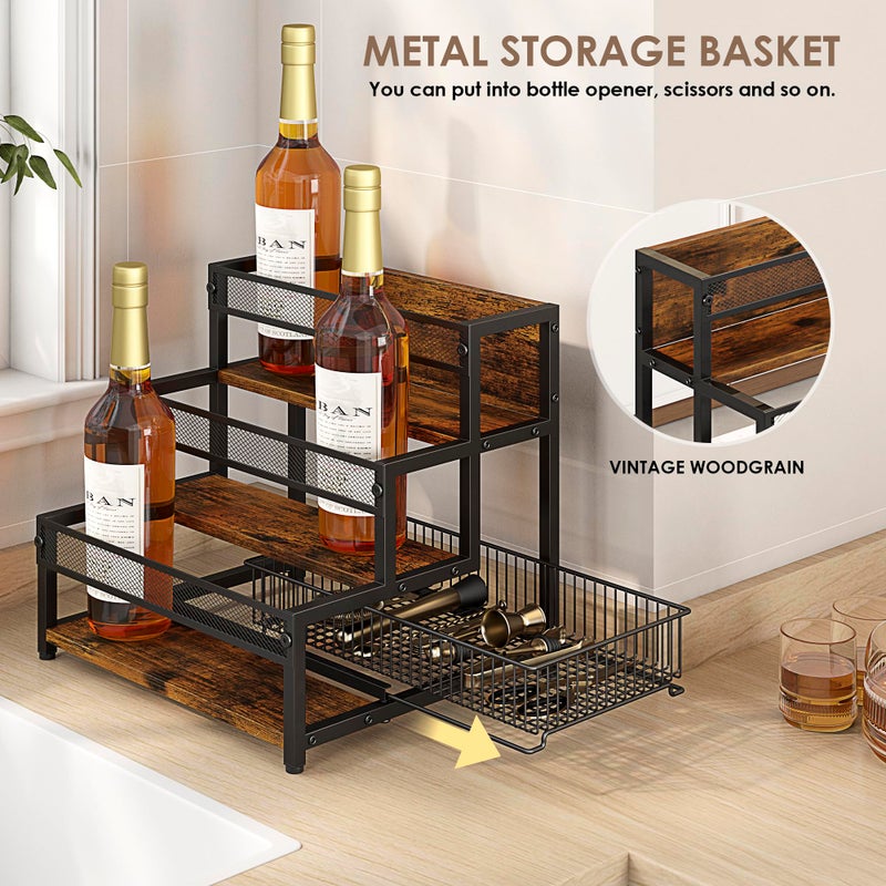 LOTEYIKE 3 Tier Coffee Syrup Rack Organizer, 12 Water Bottles Holder Stand Liquor Cabinet Storage, Wine Rack Countertop Storage Rack Coffee Bar Cabinet for Kitchen - Image 5