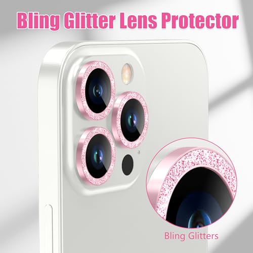 AGVEE 3+3 6 Pack for iPhone 12 Pro Max 6.7" Camera Lens Protector, Bling Diamond & Bling Glitter Metal Ring 9H Tempered HD Glass Camera Cover Film, Bling-Pink - Image 5