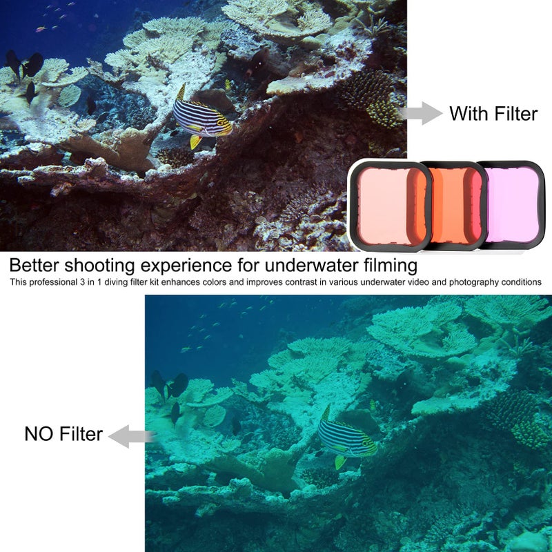 GEPULY Waterproof Housing Case with Diving Filters for GoPro Hero 5 6 7 Black Hero (2018) Cameras - 45M Underwater Diving Housing Shell with Red/Light Red/Magenta / 5X Close-up Filters - Image 5