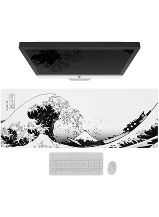 Large Gaming Mouse Pad,mouse pad gaming,japanese Wave Anime Desk Mat, Extended Xl Mousepad with Anti-Slip Base, Spill-Resistant Desk Pad for Keyboard and Mouse,Anime mouse pad White - view 3