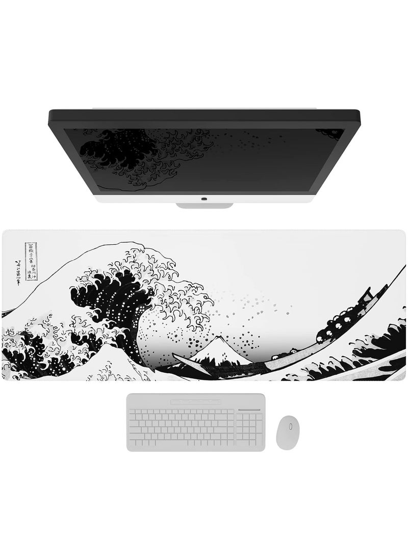 Digipace Large Gaming Mouse Pad,mouse pad gaming,japanese Wave Anime Desk Mat, Extended Xl Mousepad with Anti-Slip Base, Spill-Resistant Desk Pad for Keyboard and Mouse,Anime mouse pad White  - Image 3