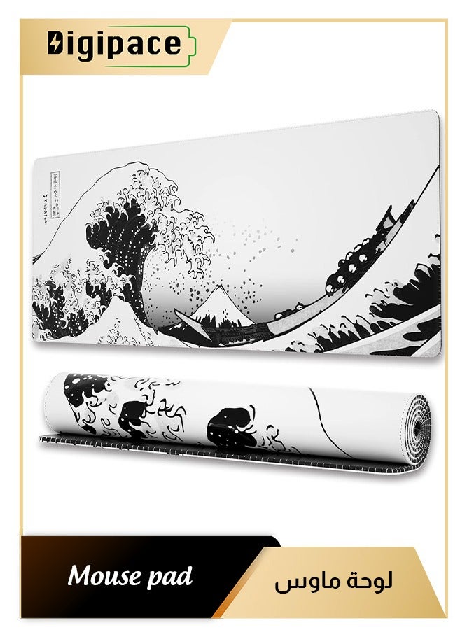Digipace Large Gaming Mouse Pad,mouse pad gaming,japanese Wave Anime Desk Mat, Extended Xl Mousepad with Anti-Slip Base, Spill-Resistant Desk Pad for Keyboard and Mouse,Anime mouse pad White