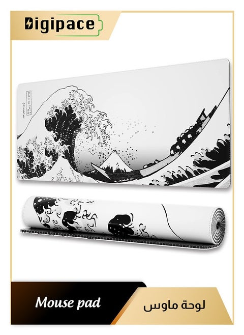 Large Gaming Mouse Pad,mouse pad gaming,japanese Wave Anime Desk Mat, Extended Xl Mousepad with Anti-Slip Base, Spill-Resistant Desk Pad for Keyboard and Mouse,Anime mouse pad White