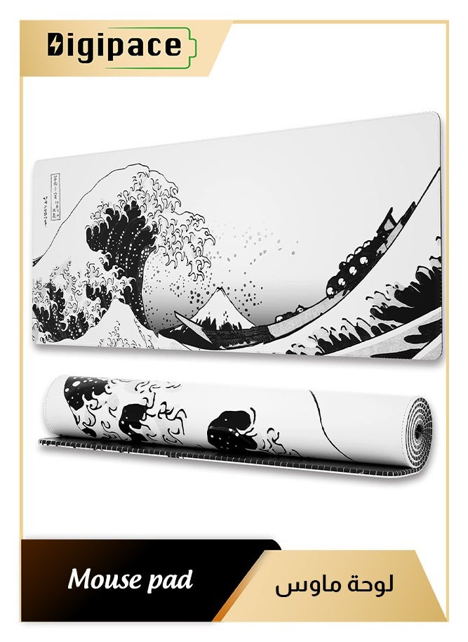 Digipace Large Gaming Mouse Pad,mouse pad gaming,japanese Wave Anime Desk Mat, Extended Xl Mousepad with Anti-Slip Base, Spill-Resistant Desk Pad for Keyboard and Mouse,Anime mouse pad White  - Image 1