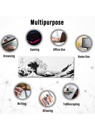 Large Gaming Mouse Pad,mouse pad gaming,japanese Wave Anime Desk Mat, Extended Xl Mousepad with Anti-Slip Base, Spill-Resistant Desk Pad for Keyboard and Mouse,Anime mouse pad White - view 5