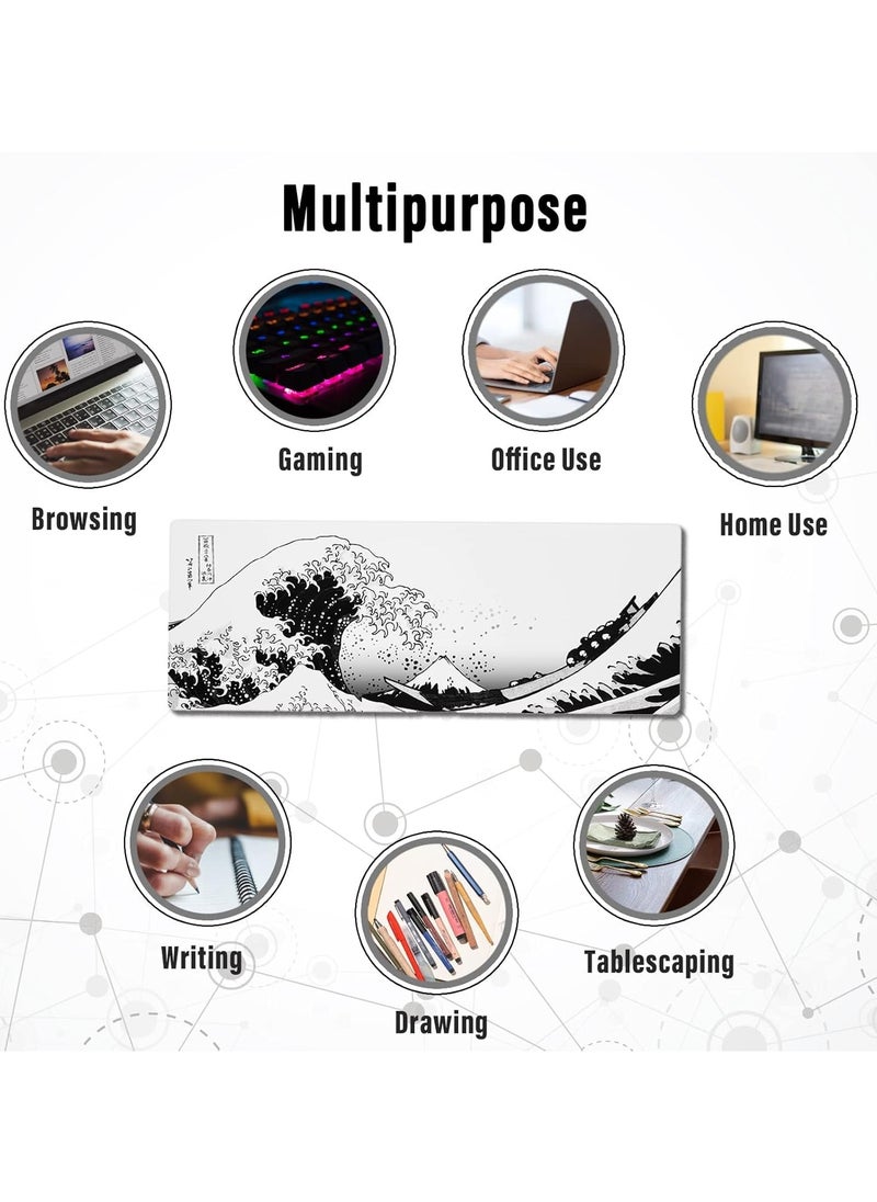 Digipace Large Gaming Mouse Pad,mouse pad gaming,japanese Wave Anime Desk Mat, Extended Xl Mousepad with Anti-Slip Base, Spill-Resistant Desk Pad for Keyboard and Mouse,Anime mouse pad White  - Image 5