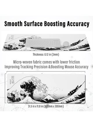 Large Gaming Mouse Pad,mouse pad gaming,japanese Wave Anime Desk Mat, Extended Xl Mousepad with Anti-Slip Base, Spill-Resistant Desk Pad for Keyboard and Mouse,Anime mouse pad White - view 2