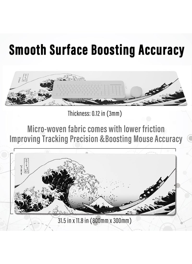 Digipace Large Gaming Mouse Pad,mouse pad gaming,japanese Wave Anime Desk Mat, Extended Xl Mousepad with Anti-Slip Base, Spill-Resistant Desk Pad for Keyboard and Mouse,Anime mouse pad White  - Image 2
