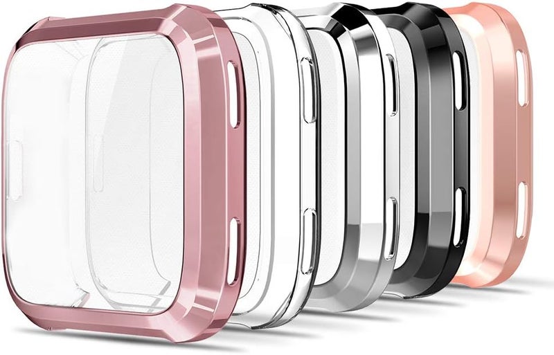 Simpeak 5Pack Soft Screen Protector Bumper Case Compatible with Fitbit Versa Smartwatch Full Protection Rose PinkClearSilverBlackRose Gold - Image 1