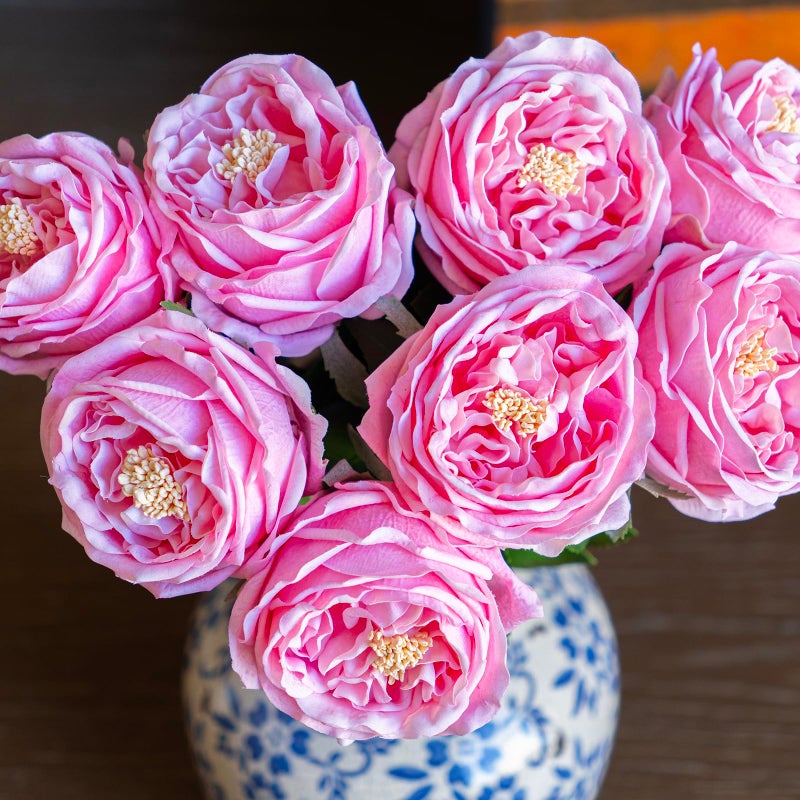 DUYONE Fake Flowers for Decoration Home Decor Artificial Flowers Austin Rose Peony Latex Fake Flower Living Room Decoration Vivid Pink Roses Peonies (Pink 4pcs) - Image 3