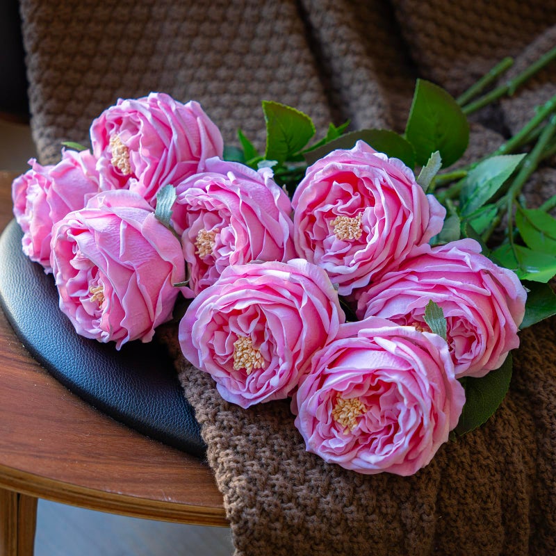 DUYONE Fake Flowers for Decoration Home Decor Artificial Flowers Austin Rose Peony Latex Fake Flower Living Room Decoration Vivid Pink Roses Peonies (Pink 4pcs) - Image 4
