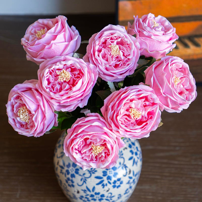 DUYONE Fake Flowers for Decoration Home Decor Artificial Flowers Austin Rose Peony Latex Fake Flower Living Room Decoration Vivid Pink Roses Peonies (Pink 4pcs) - Image 1