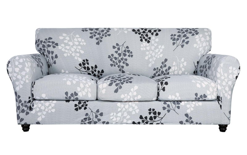 SearchI Stretch Sofa Cover Printed Couch Cover, Floral Pattern 4 Pieces Sofa Slipcover with 3 Separate Cushion Cover, Washable Furniture Protector for Living Room(Sofa, Leaf Pattern) - Image 1