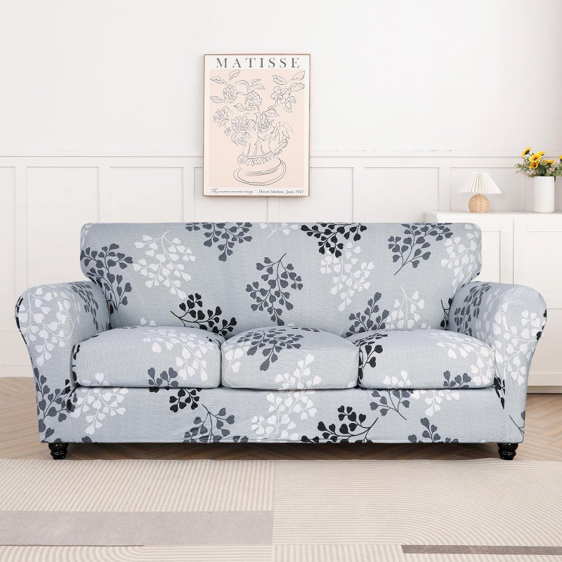 SearchI Stretch Sofa Cover Printed Couch Cover, Floral Pattern 4 Pieces Sofa Slipcover with 3 Separate Cushion Cover, Washable Furniture Protector for Living Room(Sofa, Leaf Pattern) - Image 5