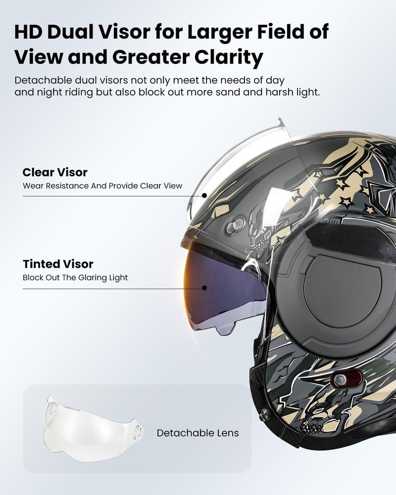 ILM Vintage Full Face Modular Motorcycle Helmet with 180° Reversible Chin Guard - DOT Model-B707 - Image 4