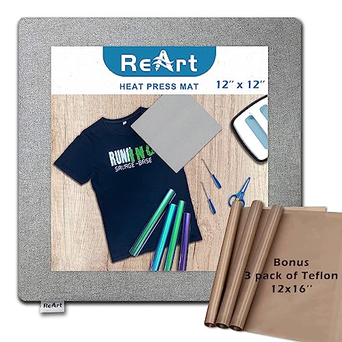 ReArt Easy Heat Press Mat 12x12 with Teflon Sheets 12x16 Inch 3 Pack - Image 1