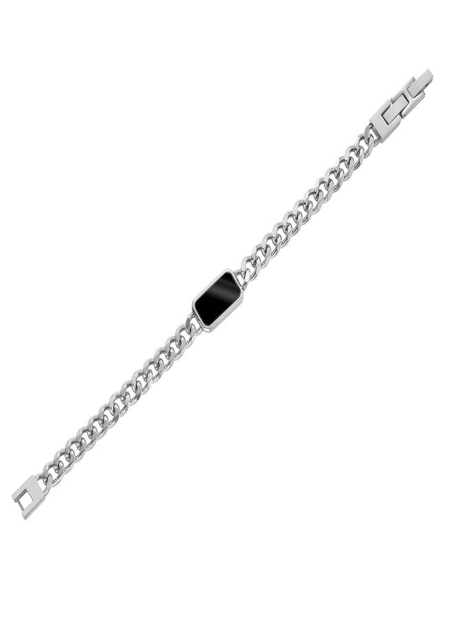 Geoffrey Beene Men's Rectangle Natural Stone Stainless Steel Chain Bracelet (Black Onyx) - Image 3