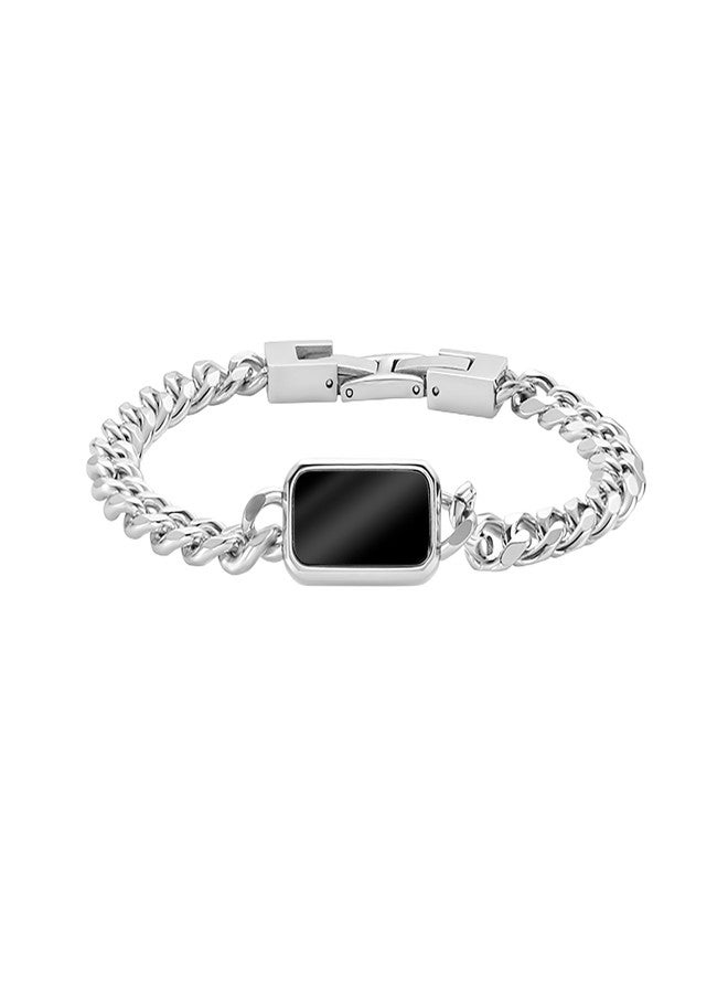 Geoffrey Beene Men's Rectangle Natural Stone Stainless Steel Chain Bracelet (Black Onyx) - Image 1