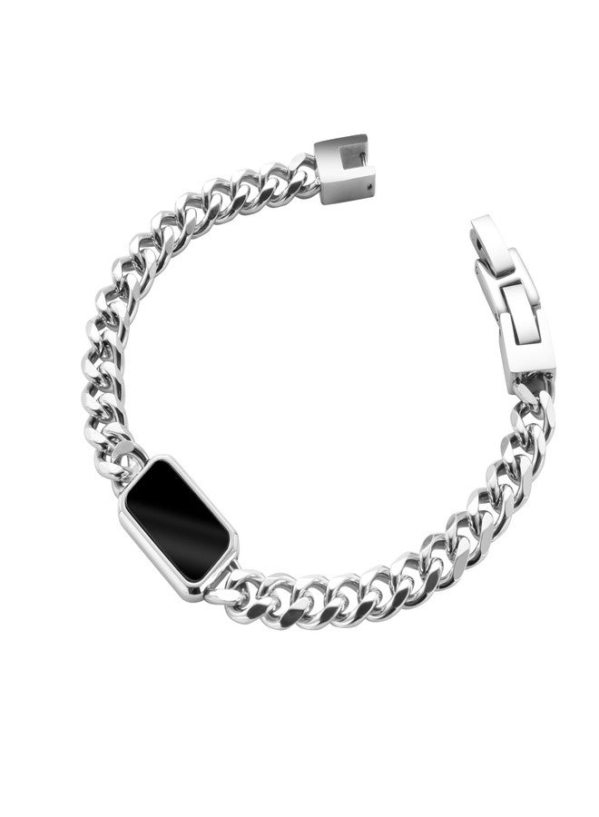 Geoffrey Beene Men's Rectangle Natural Stone Stainless Steel Chain Bracelet (Black Onyx) - Image 2