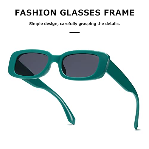 kimorn Rectangle Sunglasses for Women Men Trendy Retro Fashion Sun Glasses 90’s Vintage Square Frame K1200 (Green Frame Grey Lens, 65) - Image 5