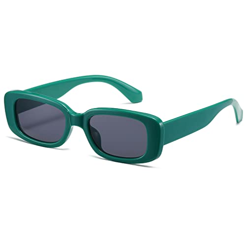 kimorn Rectangle Sunglasses for Women Men Trendy Retro Fashion Sun Glasses 90’s Vintage Square Frame K1200 (Green Frame Grey Lens, 65) - Image 1