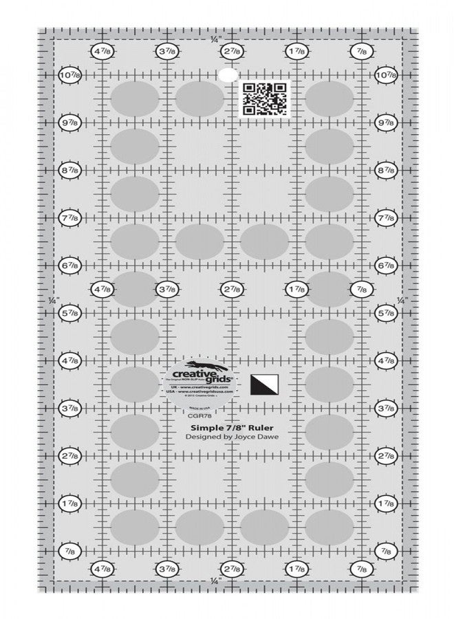 مسطرة لحاف بسيطة بتصميم مثلثات 7/8 بوصة من Creative Grids - CGR78 - صُنعت في الولايات المتحدة الأمريكية، مقاس 5-7/8 بوصة × 10-7/8 بوصة، مزودة بمقبض مانع للانزلاق، مناسبة للخياطة والتطريز والأعمال اليدوية والترقيع.