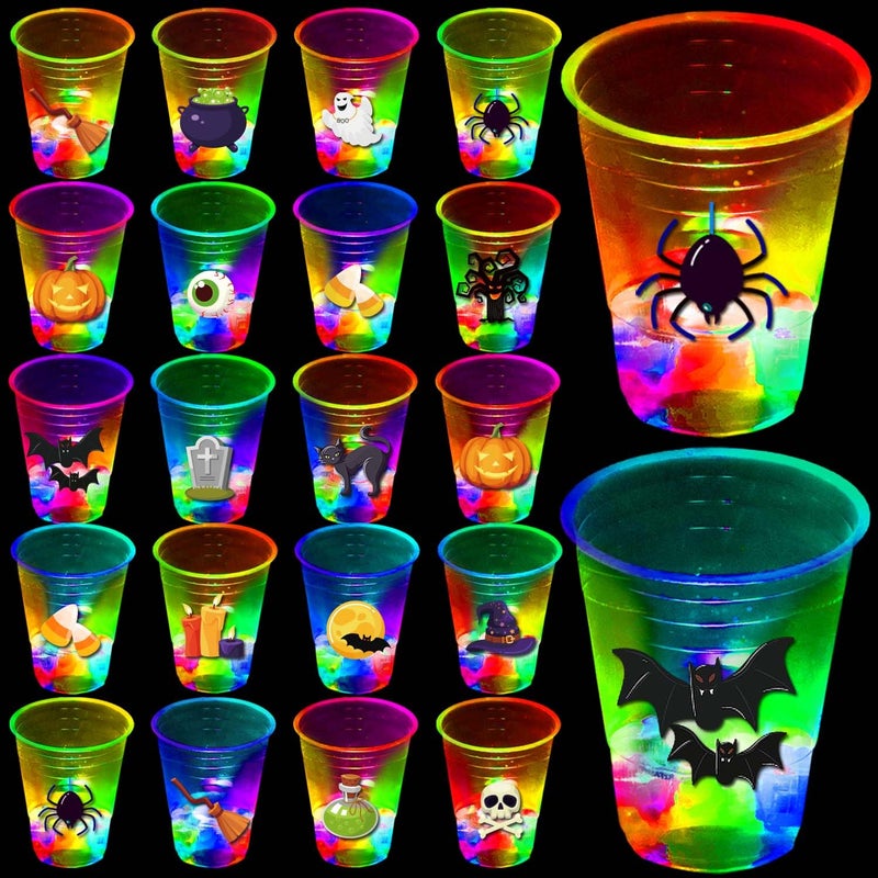 mishunyus 40 Pcs Glow in The Dark Halloween Party Cups Pumpkin Bat Ghost Theme Plastic Drinkware for Adults Party Supplies - Image 2