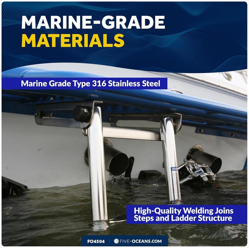 Five Oceans 3-Step Marine Slide Mount Telescoping Ladder, Stainless Steel with Rubber Grips, Pontoon, Fishing, Bass, Sport Boats, Sailboats FO4504 - Image 3