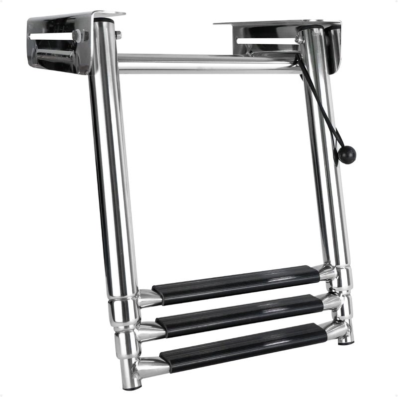 Five Oceans 3-Step Marine Slide Mount Telescoping Ladder, Stainless Steel with Rubber Grips, Pontoon, Fishing, Bass, Sport Boats, Sailboats FO4504 - Image 1