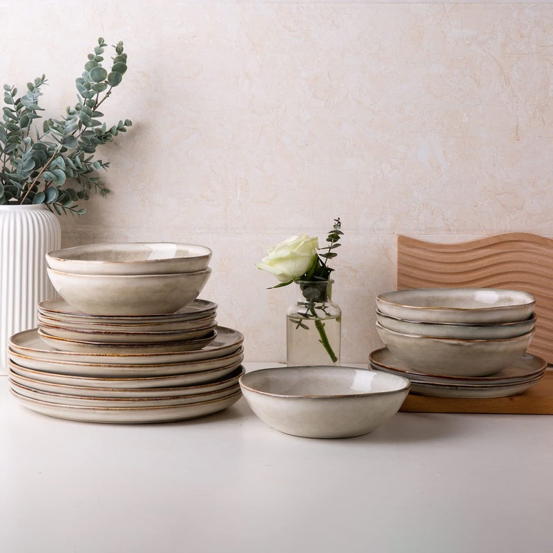 AmorArc Ceramic Dinnerware Sets,Handmade Reactive Glaze Stoneware Plates and Bowls Sets,Highly Scratch Resistant | Dishwasher & Microwave Safe Dishes Set,Service for 4 (12pc) - Image 1