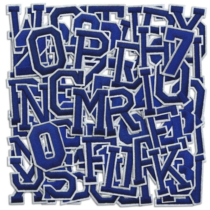 Letter and Number Iron On Patches AZ Alphabet and Numbers 09 Embroidery Applique Patch DIY Decorative Heat Press Patches for Clothing Jeans Jackets Backpacks Hats Blue 72 Pcs