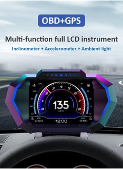 ديقيساند شاشة عرض عالية الدقة OBD + GPS HUD للسيارة على كمبيوتر اللوحة عداد السرعة الرقمي ودرجة حرارة الماء واستهلاك الوقود ومقياس المنحدر لمعظم المركبات بعد عام 2008  - Image 1