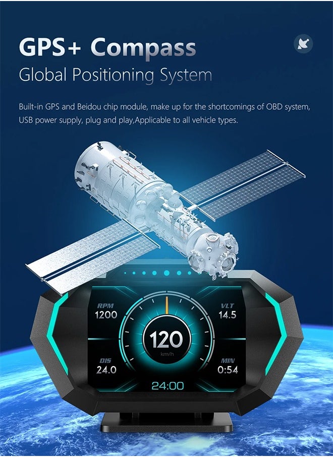 ديقيساند - شاشة عرض عالية الدقة OBD + GPS HUD للسيارة على كمبيوتر اللوحة عداد السرعة الرقمي ودرجة حرارة الماء واستهلاك الوقود ومقياس المنحدر لمعظم المركبات بعد عام 2008 - Image 1